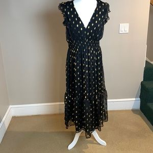 Formal black dress with gold circles